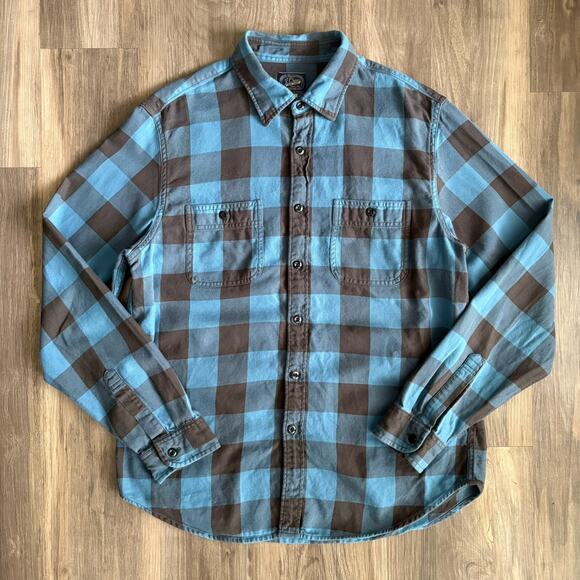 J.Crew Plaid Flannel Button Down Shirt Men's Size L Long Sleeve Blue Black - Picture 3 of 5